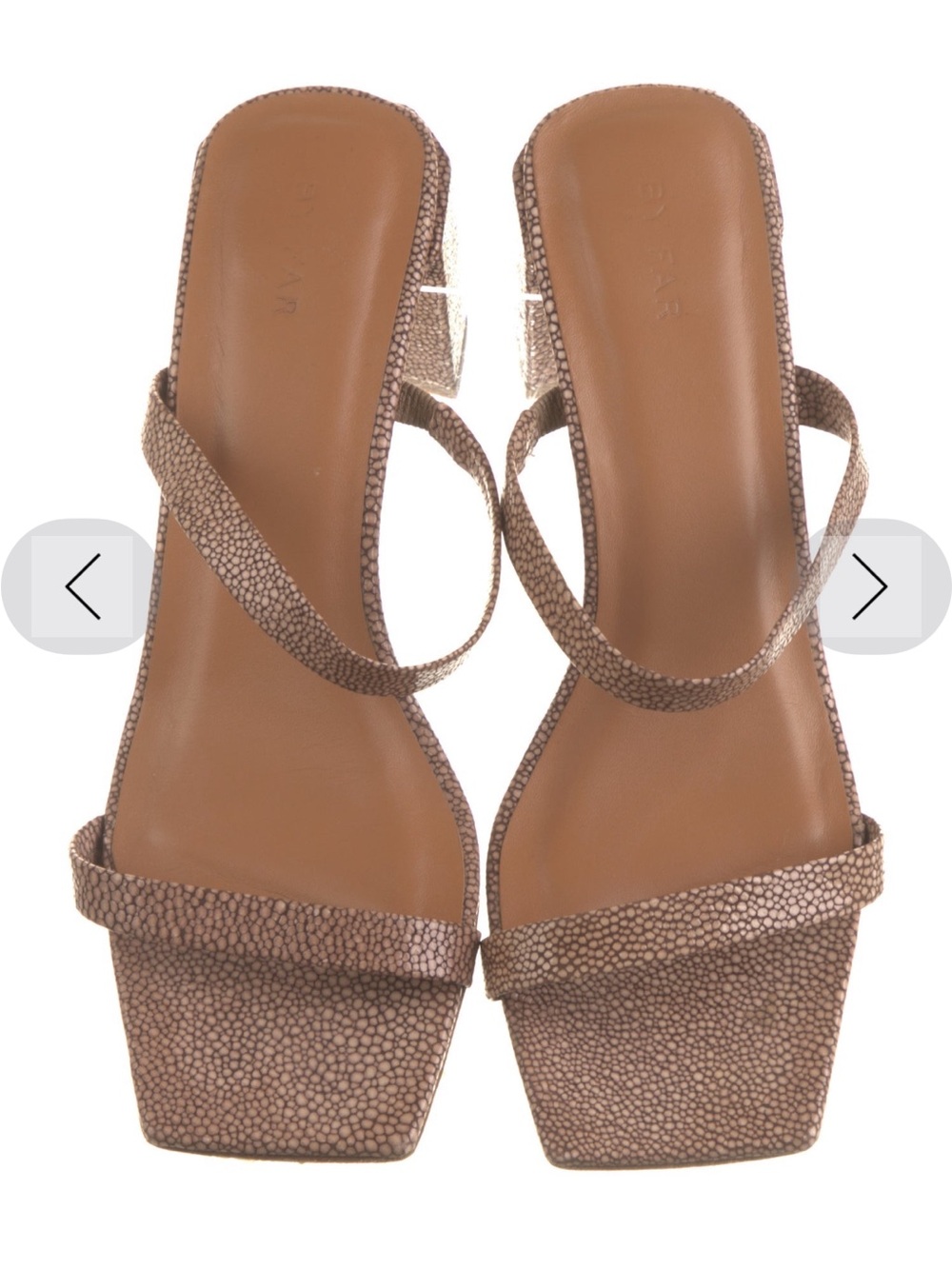 BY FAR Neutral Brown Leather Two-Strap Block Heel Mule